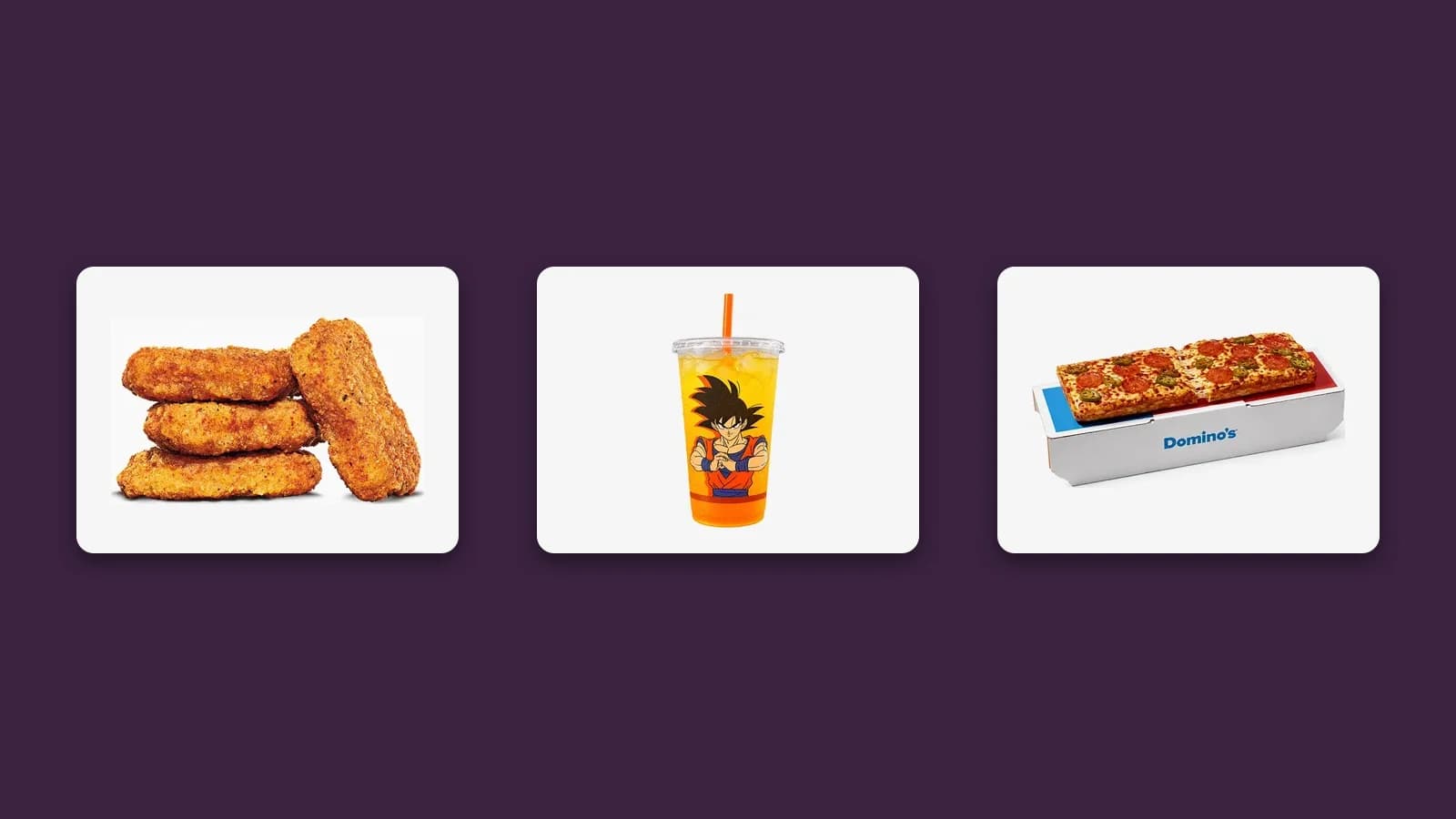 The week's US launches side by side: Burger King's reformulated Chicken Nuggets, the Dragon Ball Burst Lemonade and the Domino, Domino's Detroit-style personal pizza