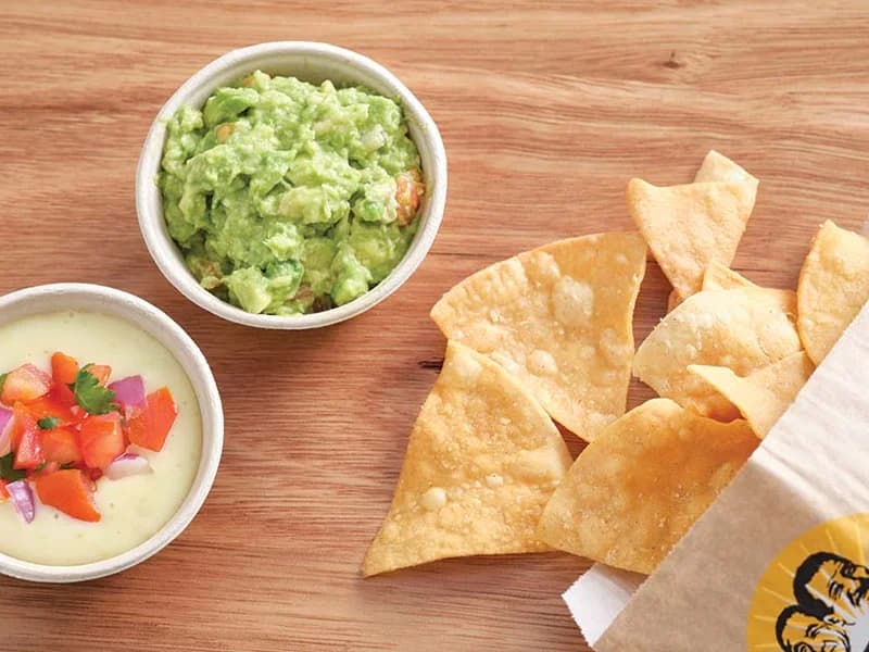 Guac, Queso and Corn Chips