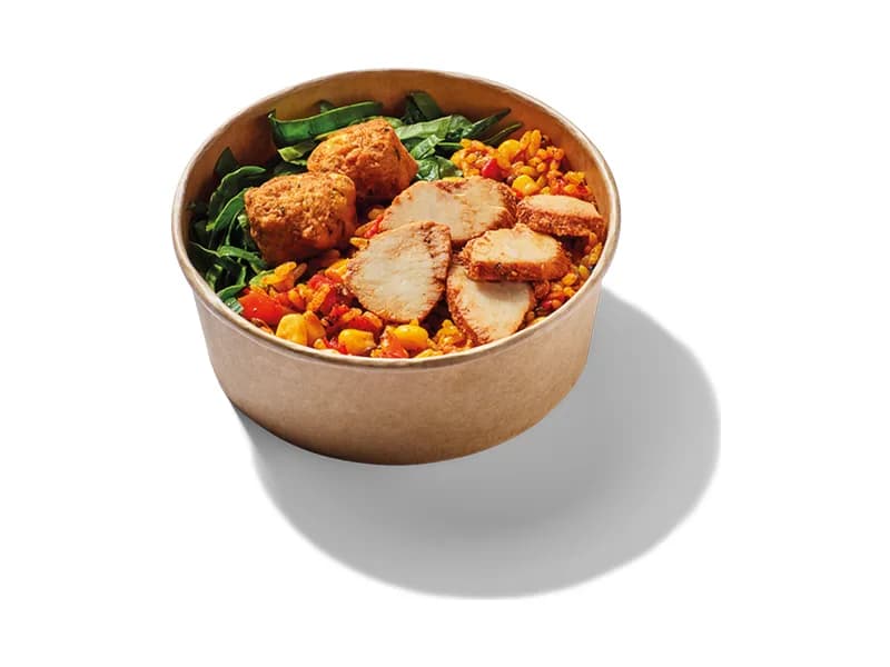 Smoky Cajun Rice with BBQ Chicken & Sweetcorn Fritters