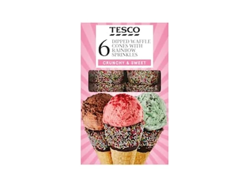 Tesco 6 Dipped Waffle Cones with Rainbow Sprinkles